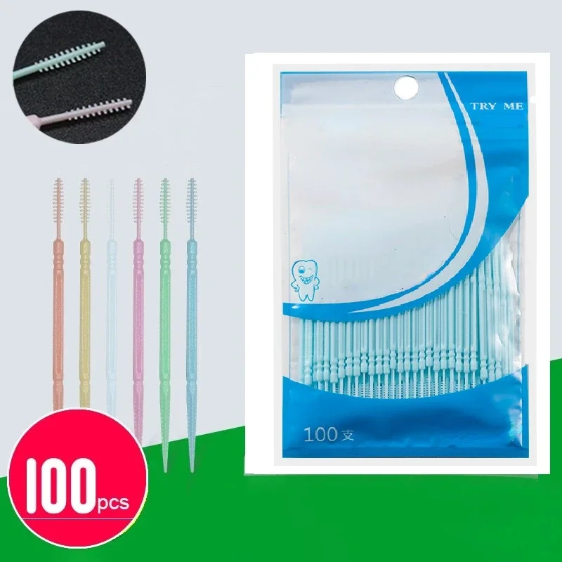 Dental Floss Picks - 100PCS Spazzolino dentale a doppia testa