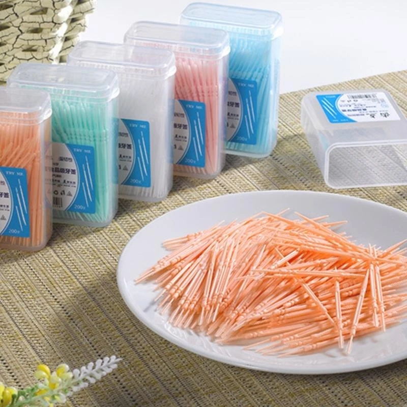 Dental Floss Picks - 200 pz Plastica Doppia Testa Spazzola